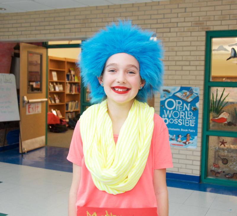 Katie Nilson dressed as the word "motley" along with her friend and fellow sixth grade student Tasha Sudofsky. BY GEORGIA SPARLING